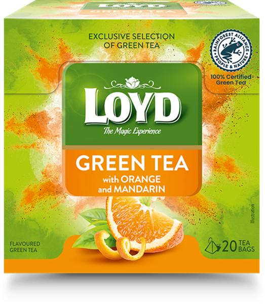 Zaļā tēja LOYD Pyramids Apelsīnu-mandarīnu 20 x 1.5g