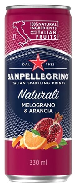 Sulas dzēriens S.PELLEGRINO Melograno&Arancia, gāzēts, bundžā, 0.33l(DEP)